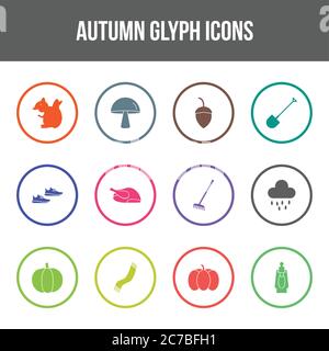 Unique autumn vector glyph icon set Stock Vector