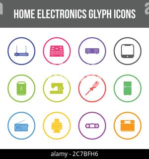 Unique home electronics vector glyph icon set Stock Vector