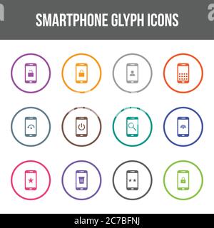 Unique smartphone vector glyph icon set Stock Vector