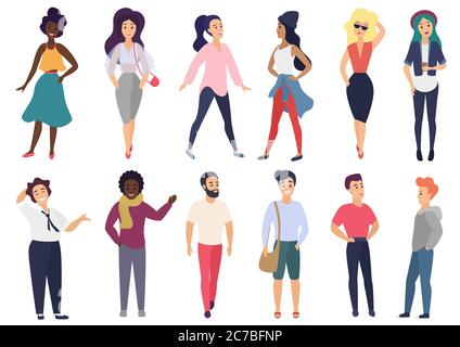 Vector illustration in a flat style of group of different stylized people activities Stock Vector