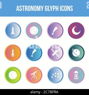 Unique astronomy vector glyph icon set Stock Vector