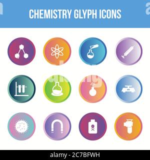Unique chemistry vector glyph icon set Stock Vector