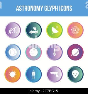 Unique astronomy vector glyph icon set Stock Vector