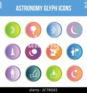 Unique astronomy vector glyph icon set Stock Vector