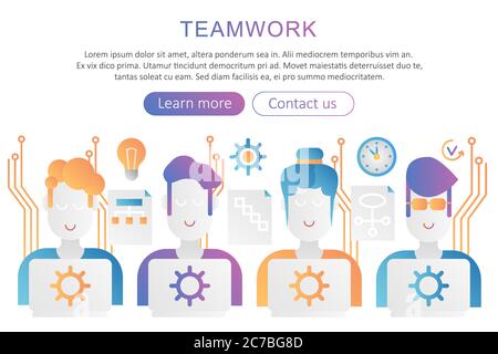 Team work trendy flat gradient color poster concept illustration for web Stock Vector