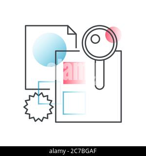 Business searching, office vector concept in trendy line with gradient flat color Stock Vector