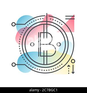 Blockchain bitcoin vector concept in trendy line with gradient flat color Stock Vector