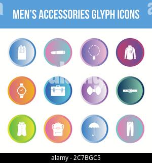 Unique men's accessories vector glyph icon set Stock Vector
