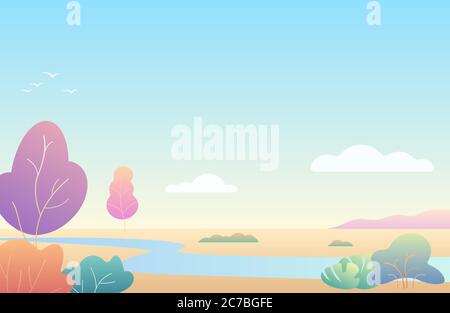 Fantasy minimalistic autumn landscape, modern gradient nature vector illustration Stock Vector