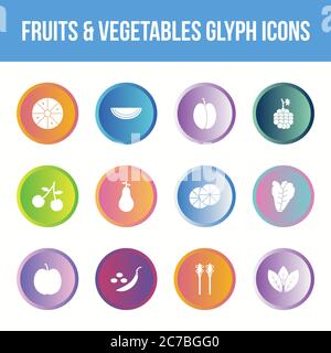 Unique fruits & vegetables vector glyph icon set Stock Vector