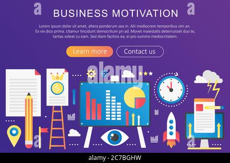 Vector trendy flat gradient color Business motivation and discipline concept template banner with icons and text Stock Vector