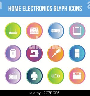 Unique home electronics vector glyph icon set Stock Vector