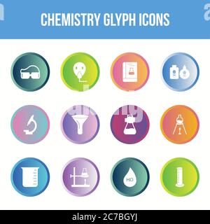 Unique chemistry vector glyph icon set Stock Vector