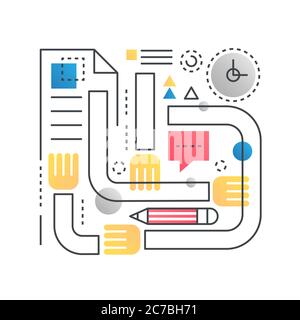 Teamwork vector concept in trendy line with gradient flat color Stock Vector