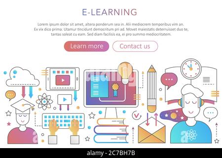 Online internet education in trendy flat gradient color poster concept illustration for web design Stock Vector