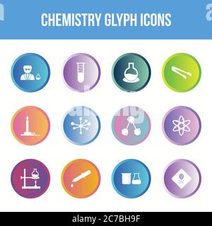 Unique chemistry vector glyph icon set Stock Vector