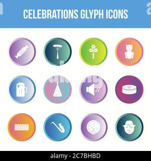 Unique celebration vector glyph icon set Stock Vector