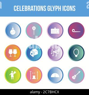 Unique celebration vector glyph icon set Stock Vector