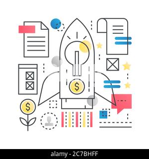 Start up new modern business concept in trendy line with gradient flat color Stock Vector