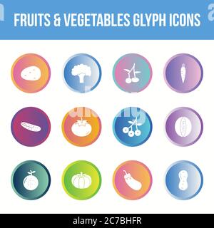Unique fruits & vegetables vector glyph icon set Stock Vector