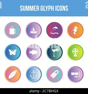 Unique summer vector glyph icon set Stock Vector