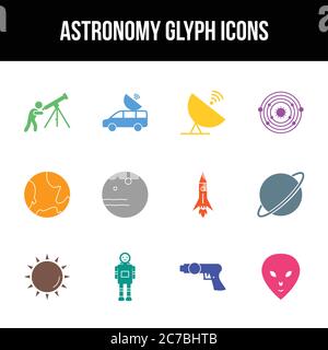 Unique astronomy vector glyph icon set Stock Vector