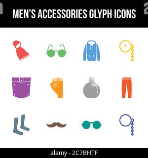 Unique men's accessories vector glyph icon set Stock Vector