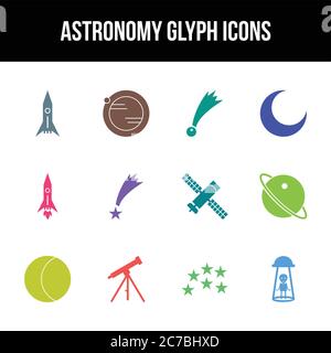 Unique astronomy vector glyph icon set Stock Vector