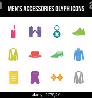 Unique men's accessories vector glyph icon set Stock Vector