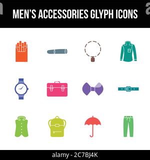 Unique men's accessories vector glyph icon set Stock Vector