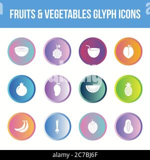 Unique fruits & vegetables vector glyph icon set Stock Vector
