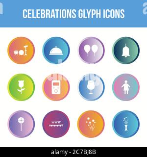 Unique celebration vector glyph icon set Stock Vector