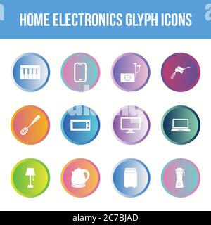 Unique home electronics vector glyph icon set Stock Vector
