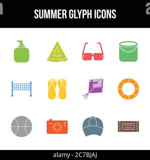 Unique summer vector glyph icon set Stock Vector