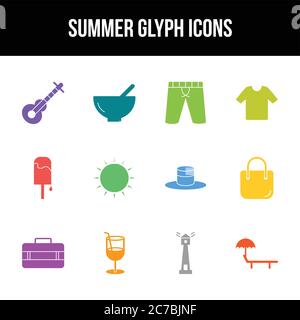 Unique summer vector glyph icon set Stock Vector
