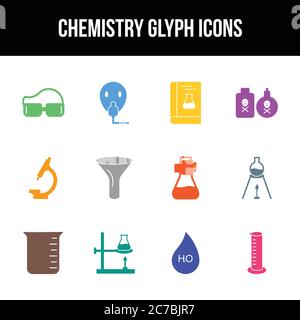 Unique chemistry vector glyph icon set Stock Vector