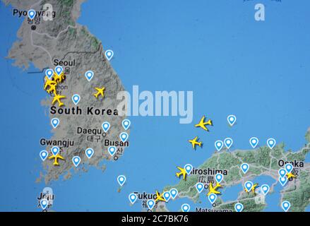 air traffic over Middle East (15 july 2020, UTC 09.14) Stock Photo