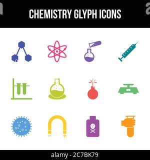 Unique chemistry vector glyph icon set Stock Vector