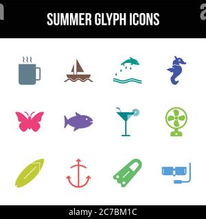 Unique summer vector glyph icon set Stock Vector