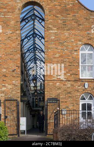 Tickford Arcade, an historic arcade of small shops from 1912, Newport Pagnell, Buckinghamshire, UK Stock Photo