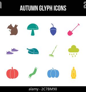 Unique autumn vector glyph icon set Stock Vector