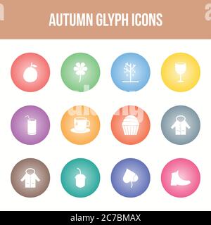 Unique autumn vector glyph icon set Stock Vector