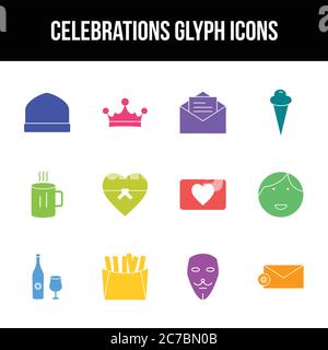 Unique celebration vector glyph icon set Stock Vector