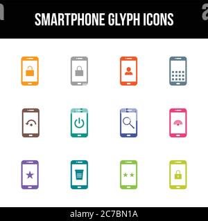 Unique smartphone vector glyph icon set Stock Vector