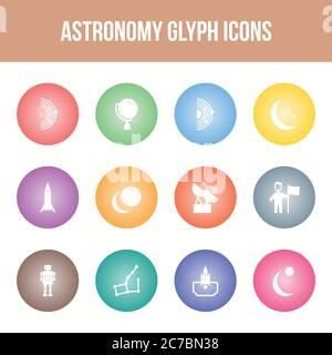 Unique astronomy vector glyph icon set Stock Vector
