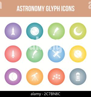 Unique astronomy vector glyph icon set Stock Vector
