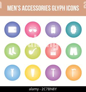 Unique men's accessories vector glyph icon set Stock Vector