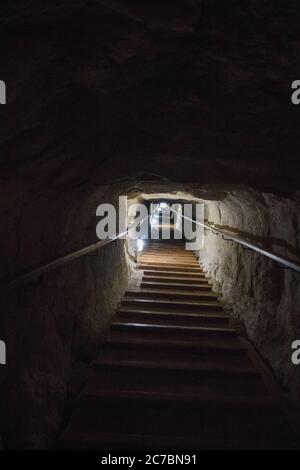 Going down the Bent Pyramid in Dashur near Giza, Egypt Stock Photo