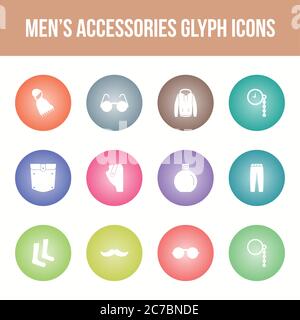 Unique men's accessories vector glyph icon set Stock Vector