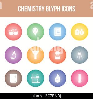 Unique chemistry vector glyph icon set Stock Vector